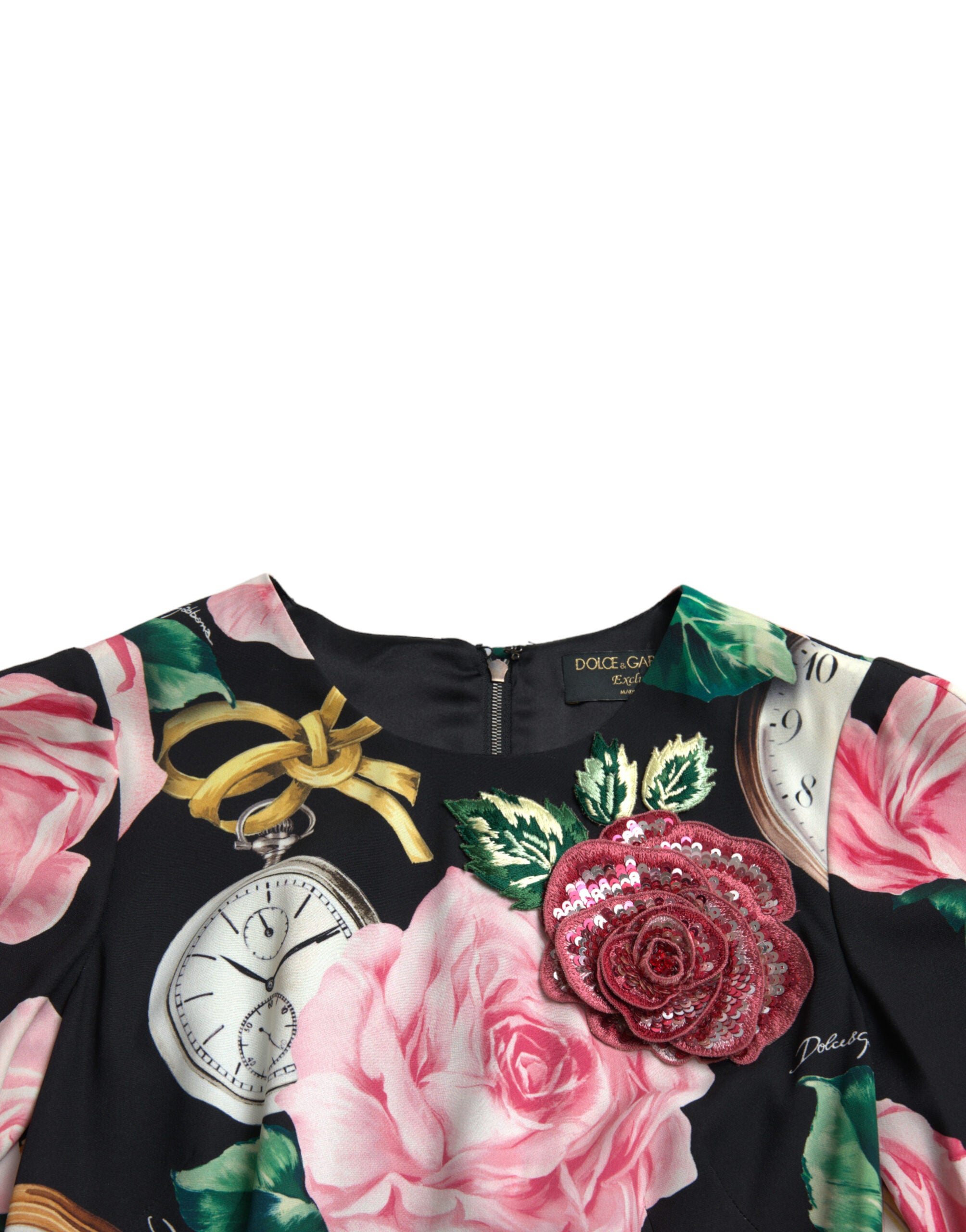 Dolce & Gabbana Schwarzes A-Linien-Kleid aus Spitze mit floralen Verzierungen