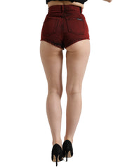 Dolce & Gabbana Rote Stretch High Waist Denim Hot Pants Shorts