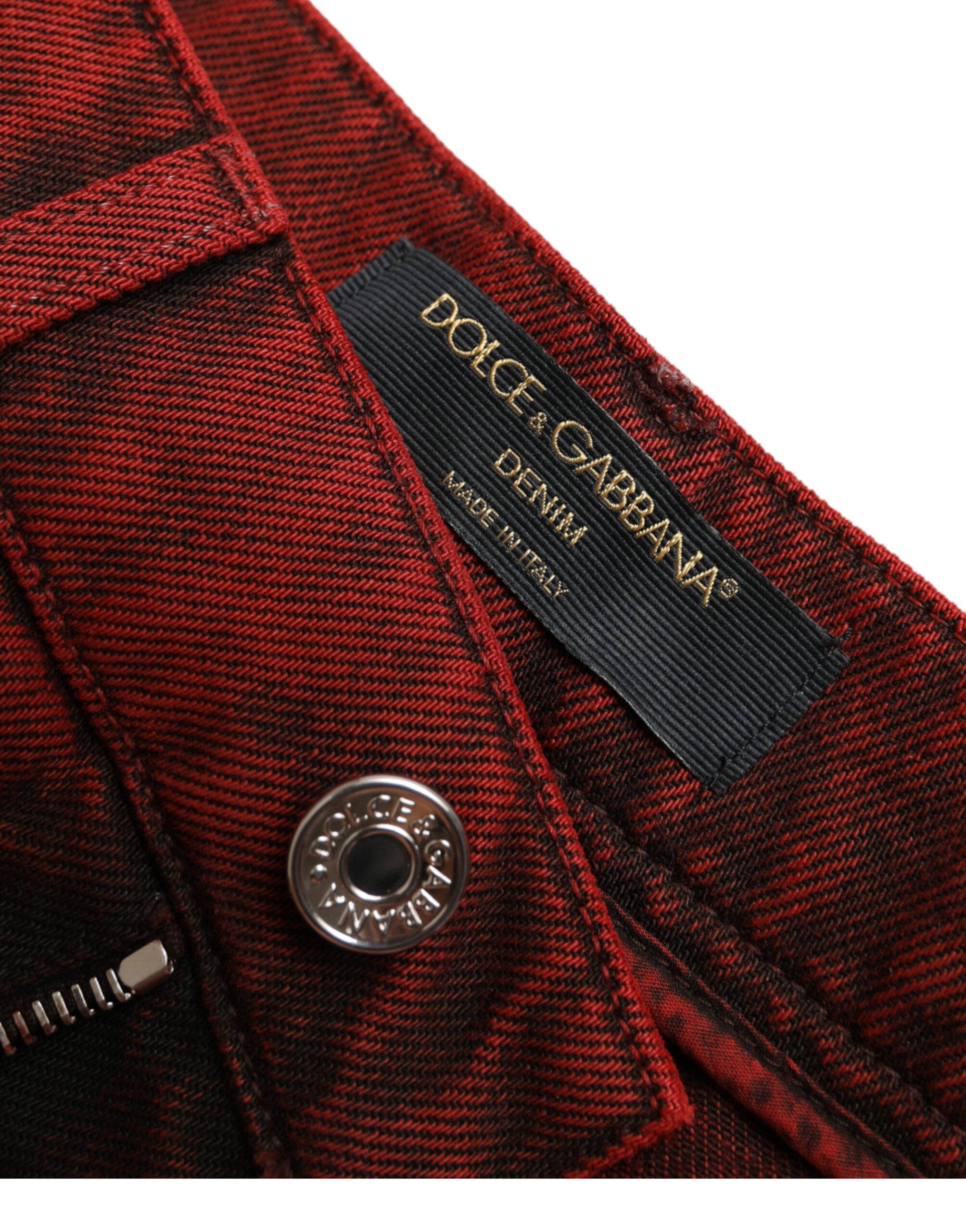 Dolce & Gabbana Rote Stretch High Waist Denim Hot Pants Shorts