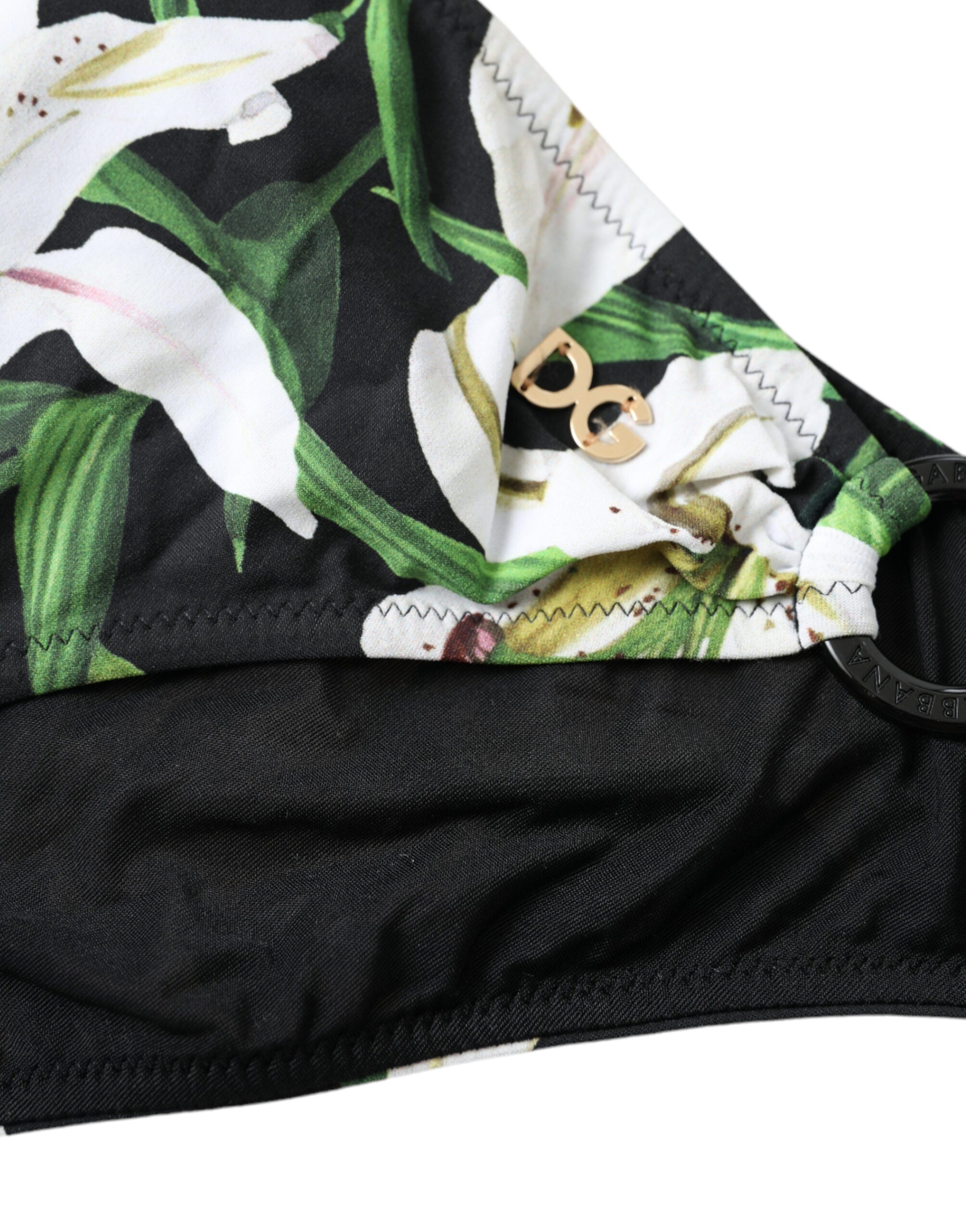 Dolce & Gabbana Schwarze Lilien-Print Bademoden-Hose Strandbekleidung Bikini