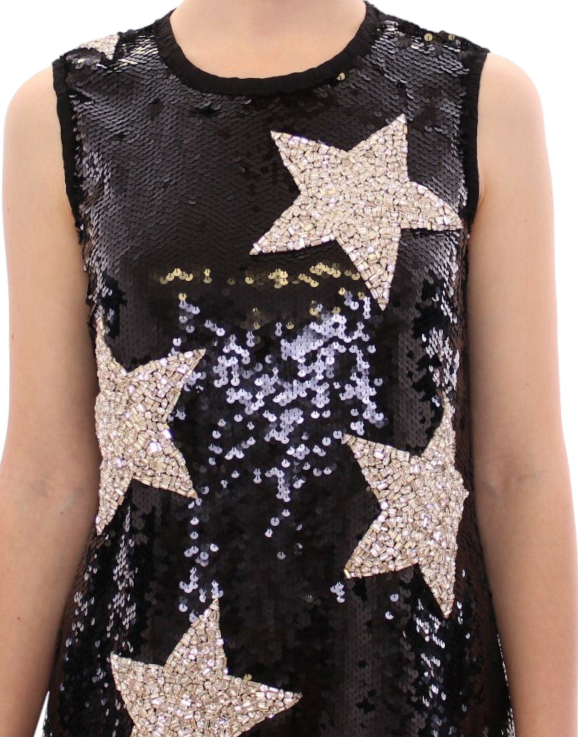 Dolce & Gabbana Masterpiece Etuikleid mit schwarzen Swarovski-Kristallsternen