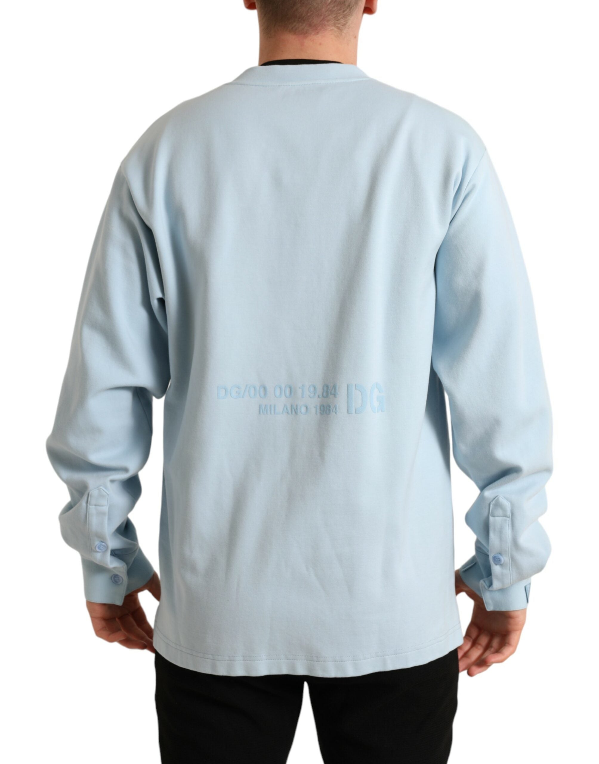 Dolce & Gabbana Lichtblauwe Katoenen Pullover met Knoopsluiting