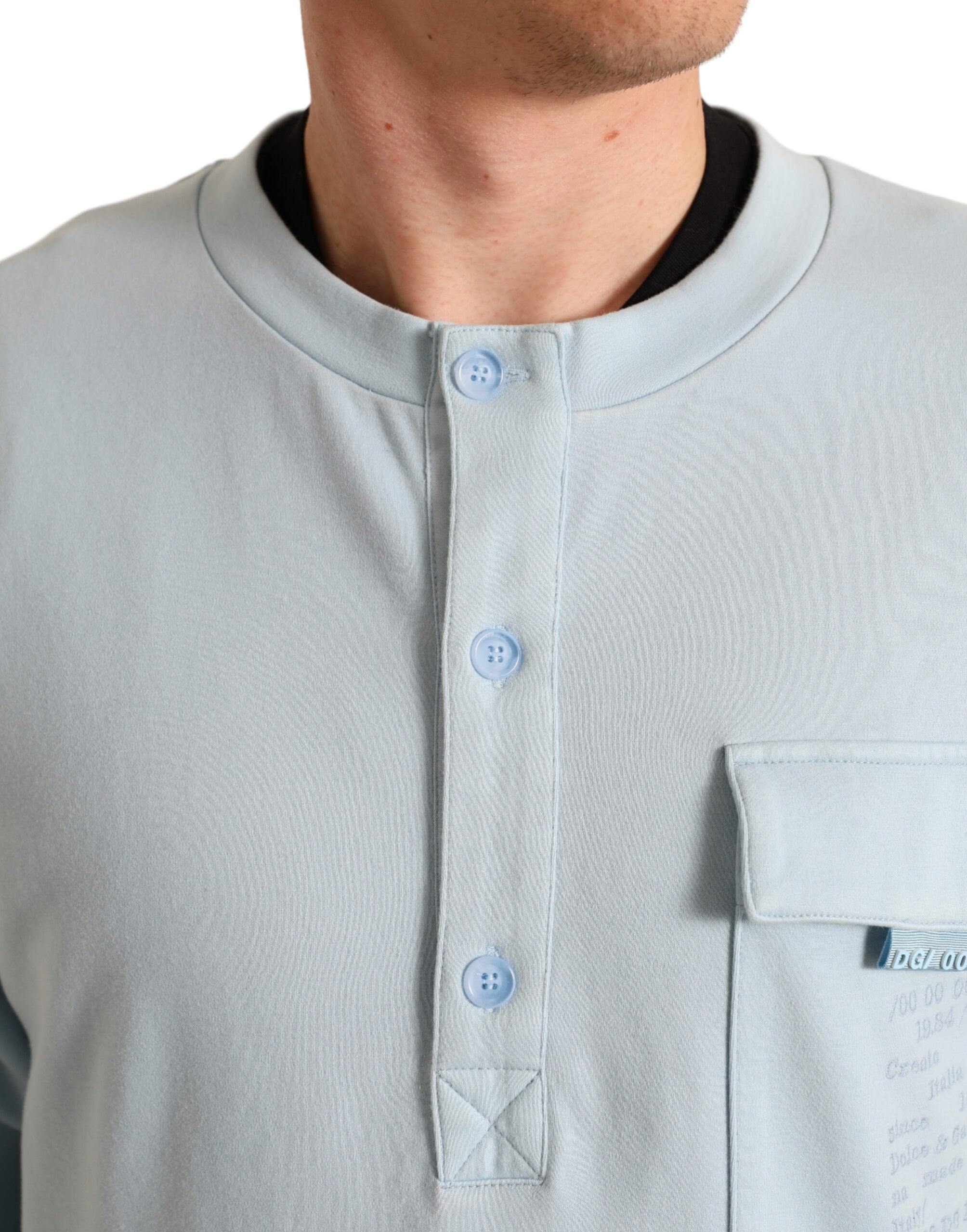 Dolce & Gabbana Lichtblauwe Katoenen Pullover met Knoopsluiting