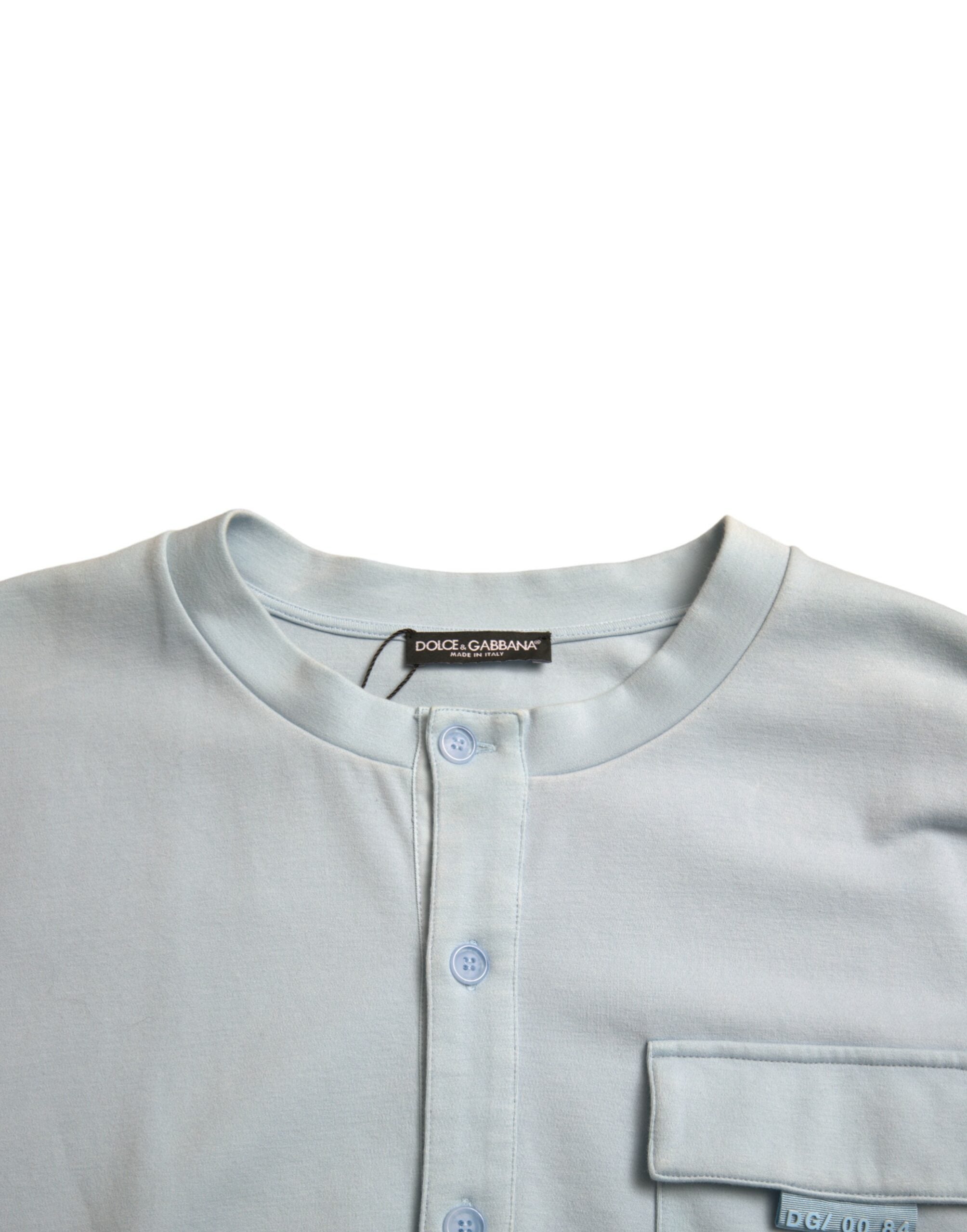 Dolce & Gabbana Lichtblauwe Katoenen Pullover met Knoopsluiting