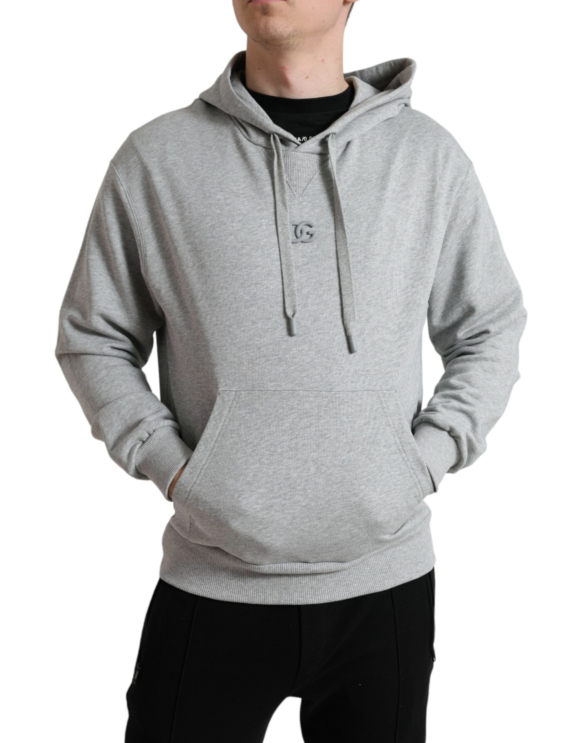 Dolce & Gabbana Grauer Kapuzenpullover aus Baumwolle mit Logo
