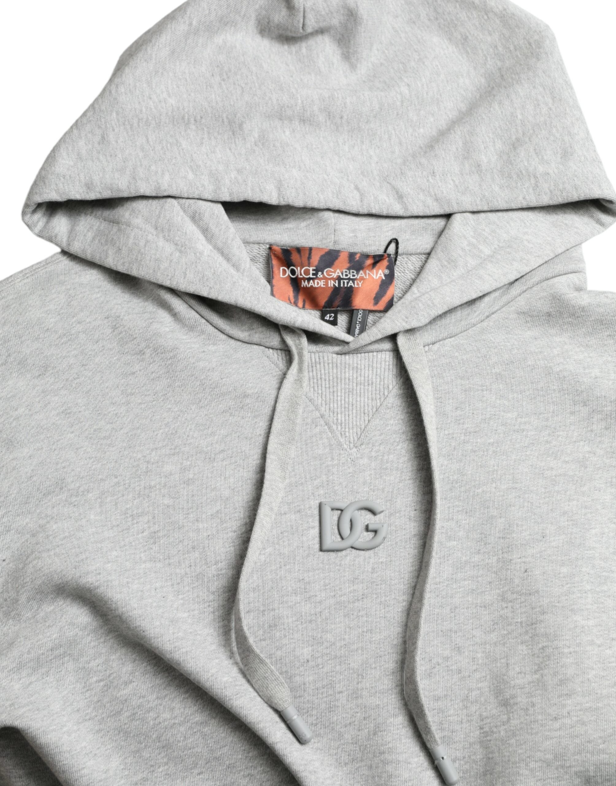 Dolce & Gabbana Grauer Kapuzenpullover aus Baumwolle mit Logo
