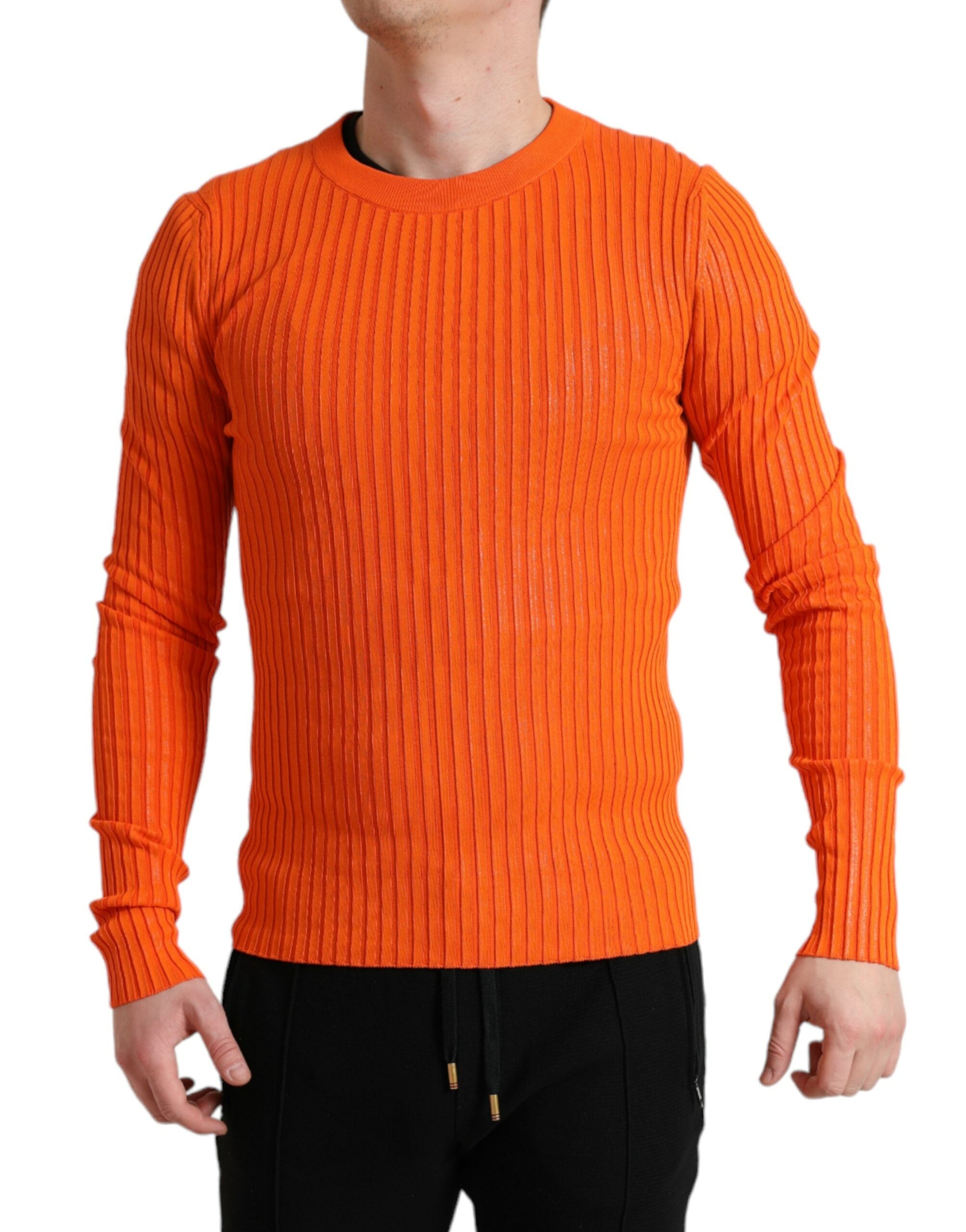 Dolce & Gabbana Oranje Gebreide Ronde Hals Heren Pullover Trui