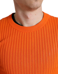 Dolce & Gabbana Oranje Gebreide Ronde Hals Heren Pullover Trui