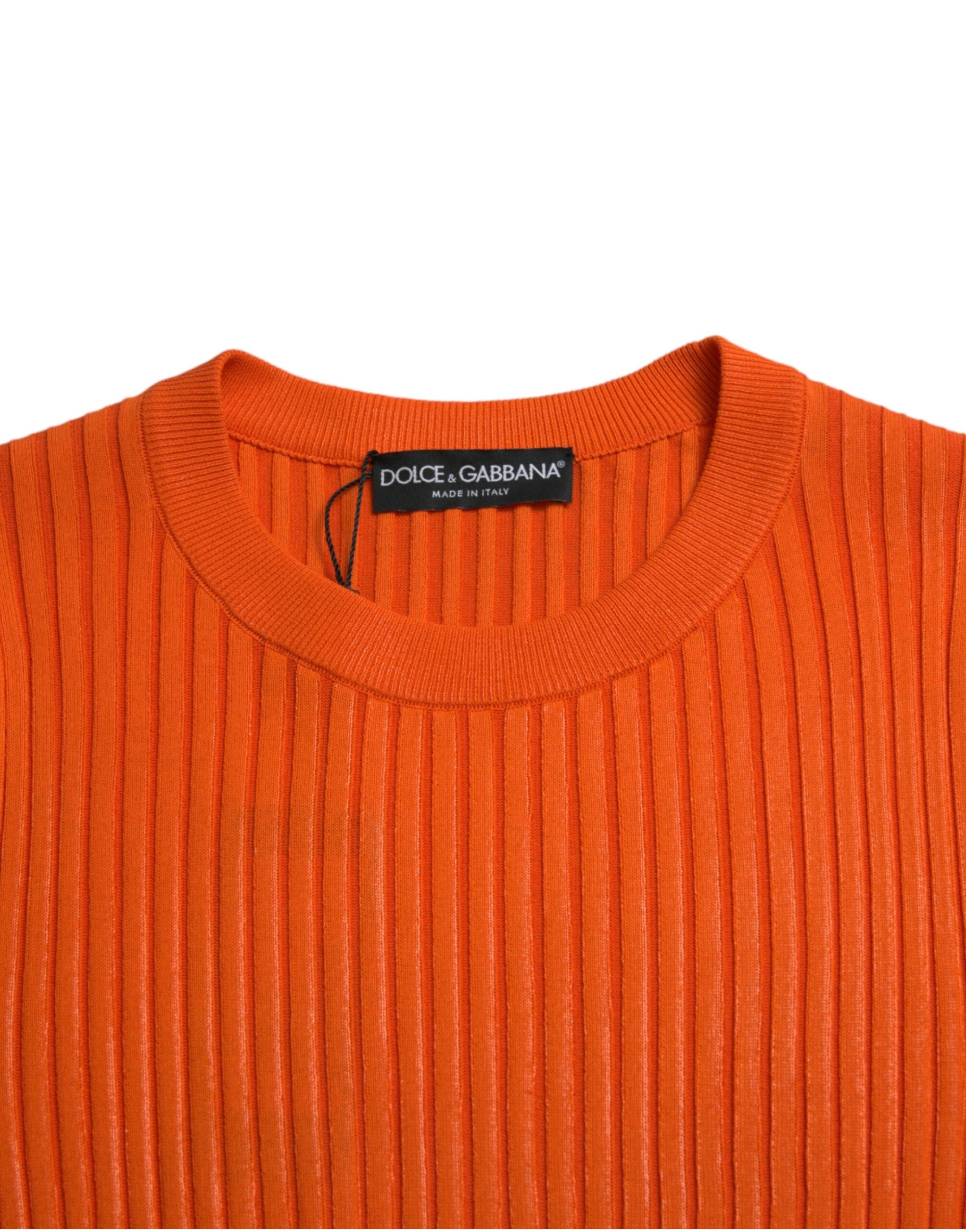 Dolce & Gabbana Oranje Gebreide Ronde Hals Heren Pullover Trui