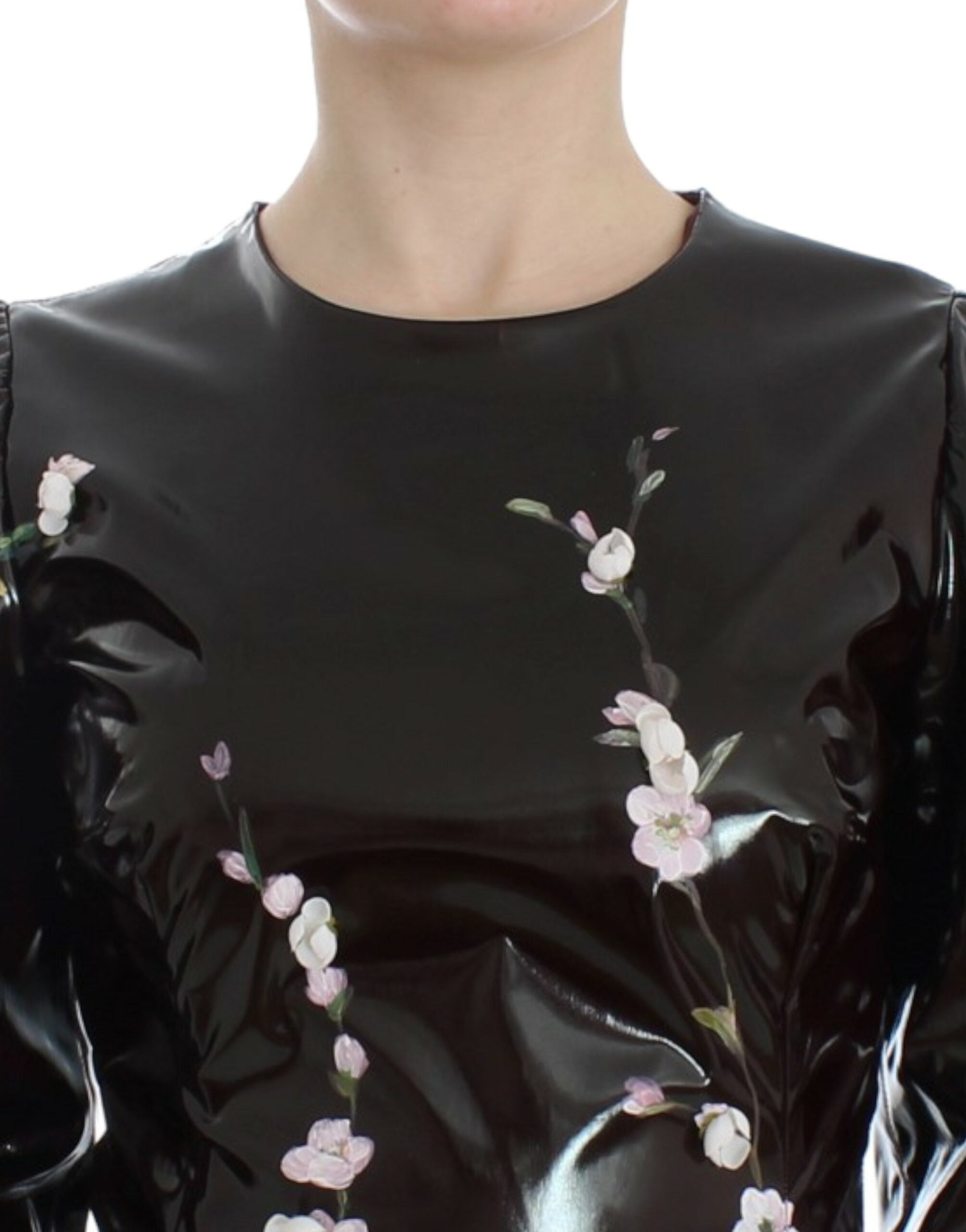 Dolce & Gabbana schwarzes Etuikleid mit Blumenmuster und 3/4-Ärmeln