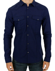 Costume National blauw geruit katoenen overhemd