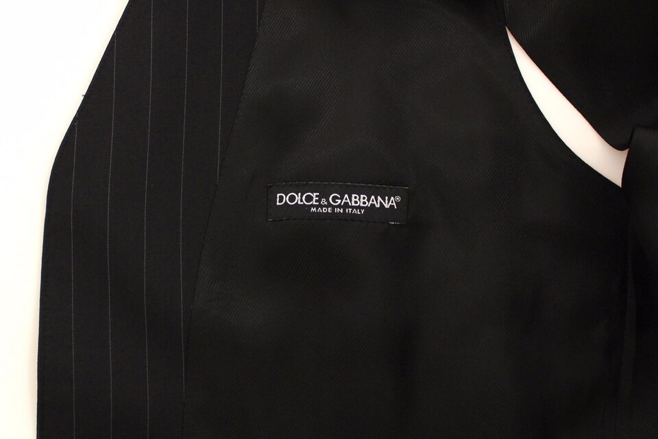 Dolce & Gabbana Schwarze gestreifte Weste aus Wolle und Seide