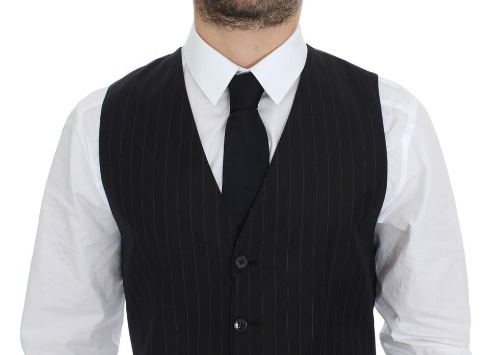 Dolce & Gabbana Schwarze gestreifte Weste aus Wolle und Seide
