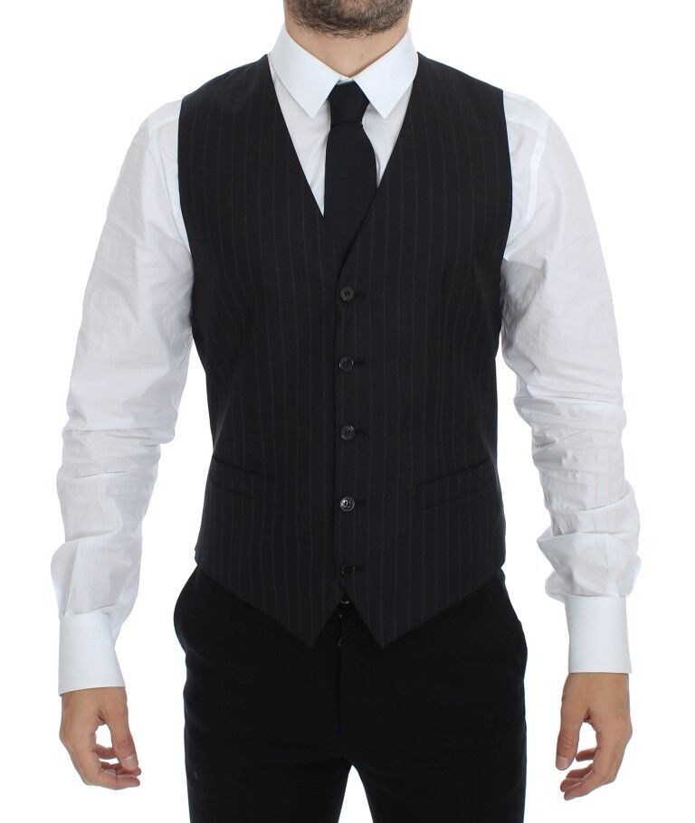 Dolce & Gabbana Schwarze gestreifte Weste aus Wolle und Seide