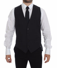 Dolce & Gabbana Grijs Slim Fit Knoopsluiting Voorkant Jurk Formeel Vest