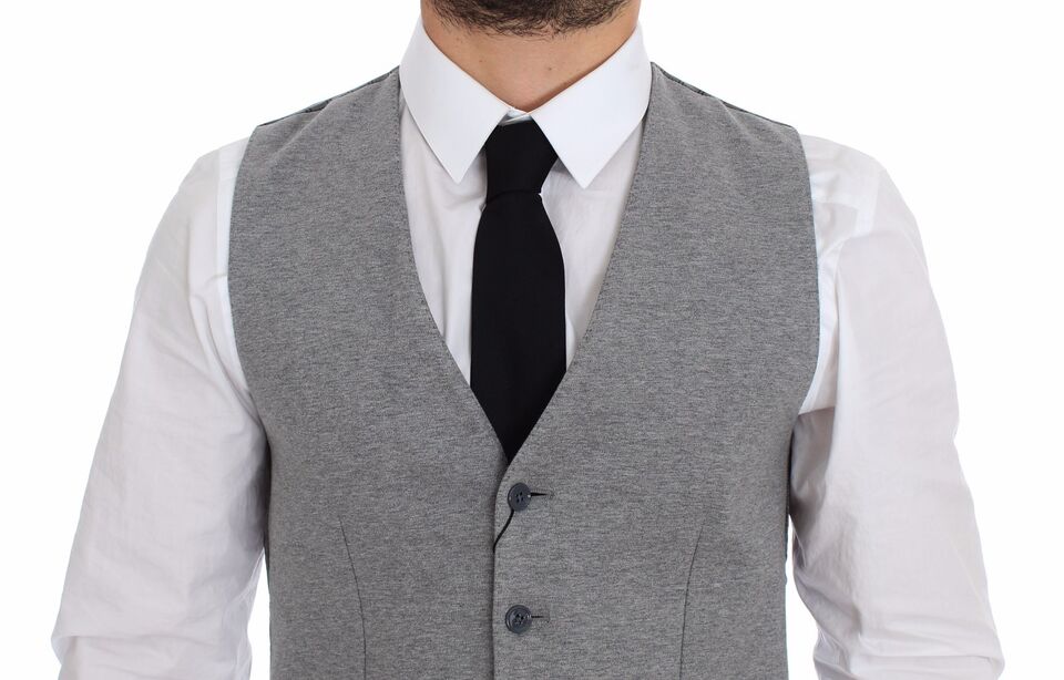 Dolce & Gabbana Grijs Katoenen Stretch Jurk Vest Blazer