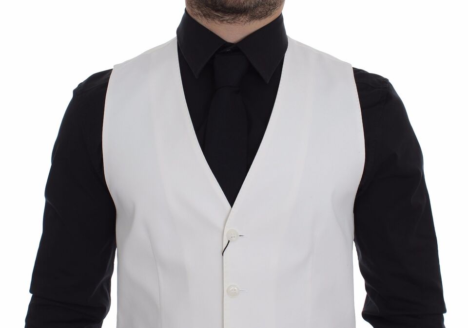Dolce & Gabbana Weiße Baumwollseide-Kleid Weste Blazer