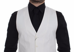 Dolce & Gabbana Weiße Baumwollseide-Kleid Weste Blazer