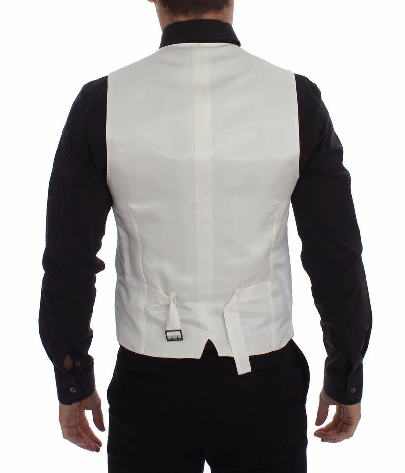 Dolce & Gabbana Weiße Baumwollseide-Kleid Weste Blazer