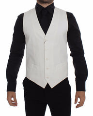 Dolce & Gabbana Weiße Baumwollseide-Kleid Weste Blazer