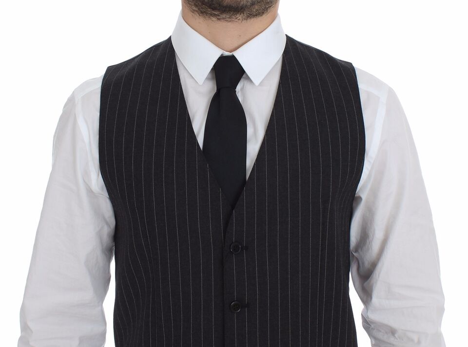 Dolce & Gabbana Grau Gestreifte Woll-Logo-Weste Gilet Weste