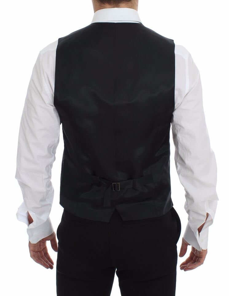 Dolce & Gabbana Grau Gestreifte Woll-Logo-Weste Gilet Weste