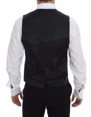 Dolce & Gabbana Grau Gestreifte Woll-Logo-Weste Gilet Weste