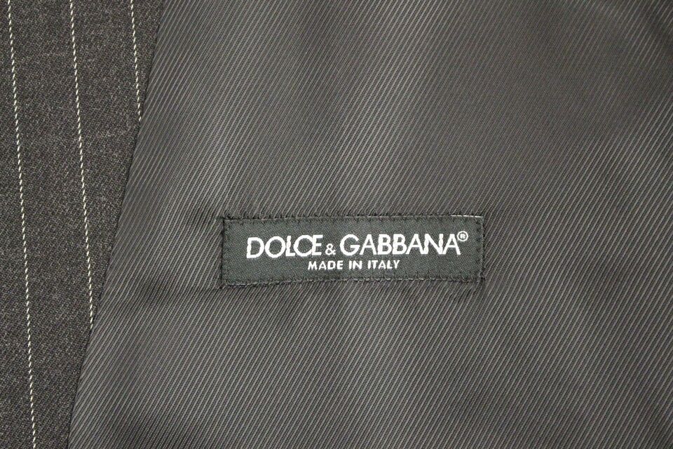Dolce & Gabbana Grau Gestreifte Woll-Logo-Weste Gilet Weste