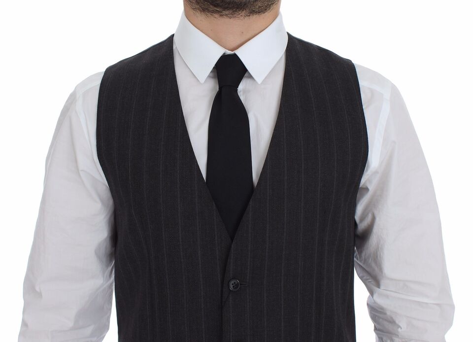 Dolce & Gabbana Grau Gestreifte Woll-Logo-Weste Gilet Weste
