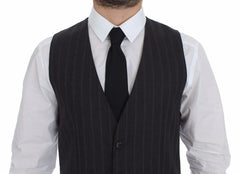 Dolce & Gabbana Grau Gestreifte Woll-Logo-Weste Gilet Weste