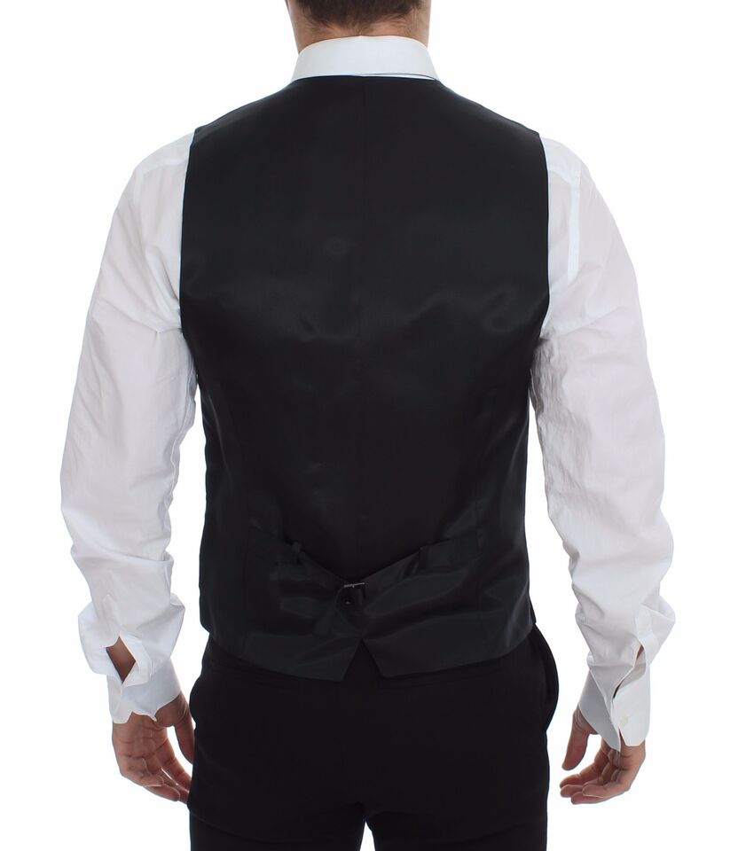 Dolce & Gabbana Grau Gestreifte Woll-Logo-Weste Gilet Weste