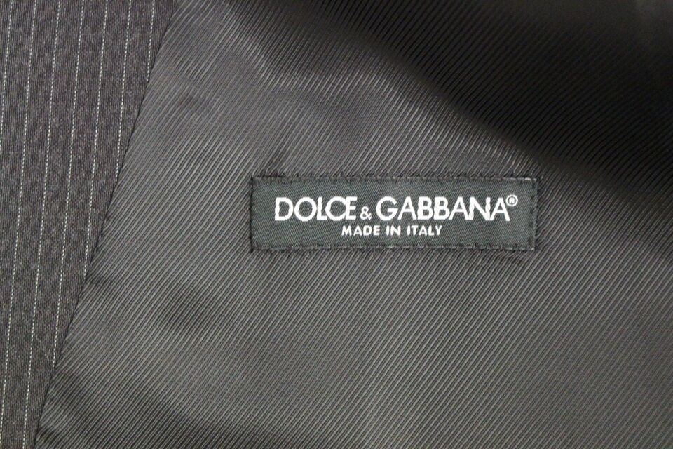 Dolce & Gabbana Grau Gestreifte Einreihige Weste aus Wolle