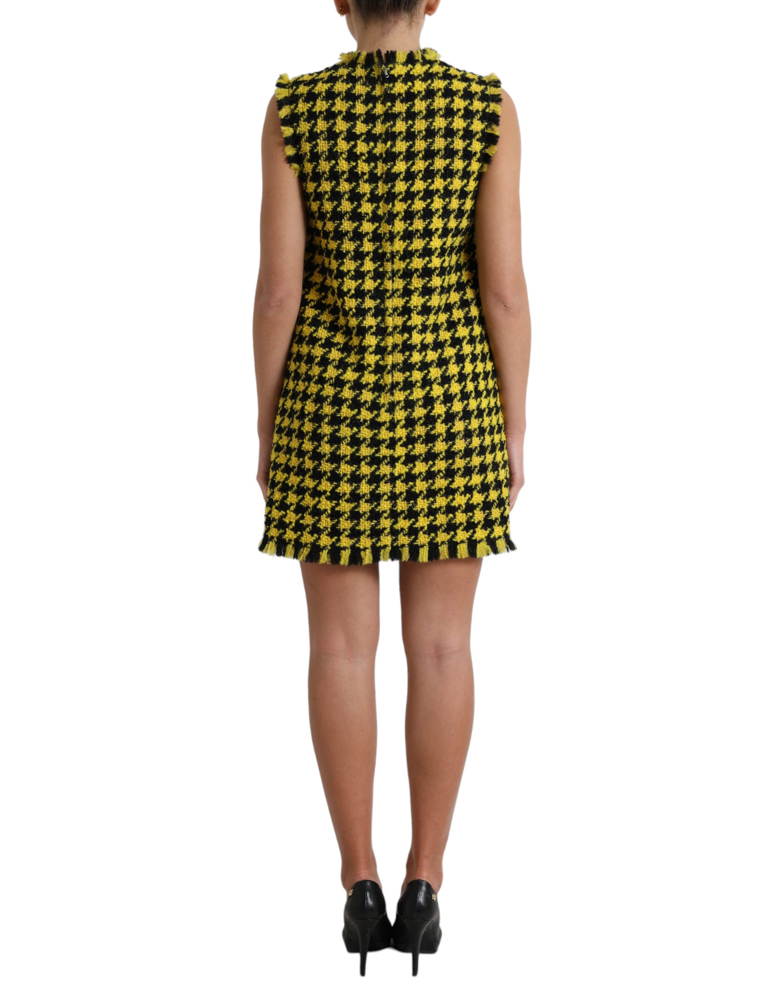 Dolce & Gabbana Gelbes ärmelloses A-Linien-Minikleid im Hahnentrittmuster