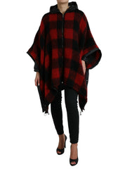 Dolce & Gabbana Zwart Rood Buffelruit Ponchojas met Capuchon