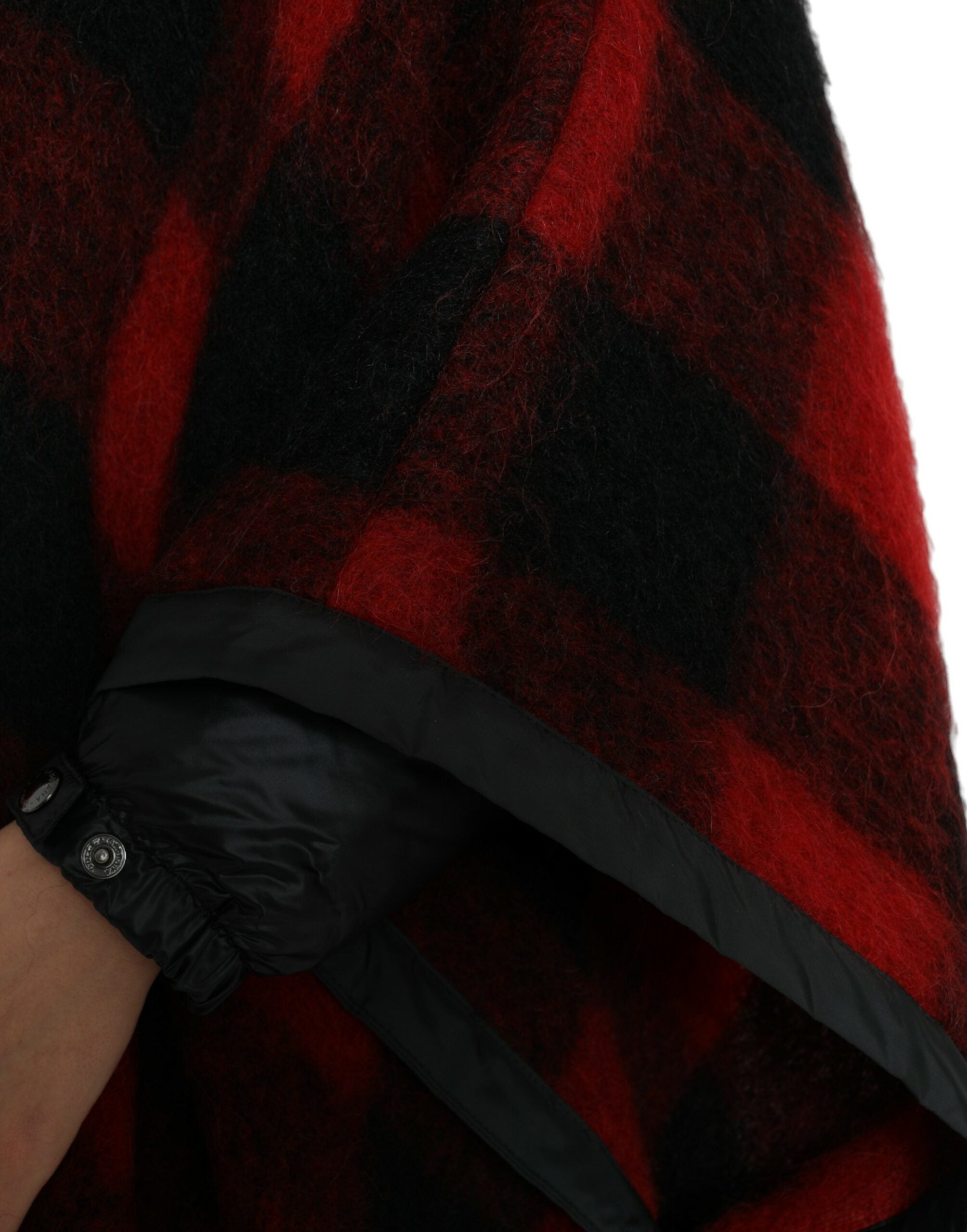 Dolce & Gabbana Zwart Rood Buffelruit Ponchojas met Capuchon