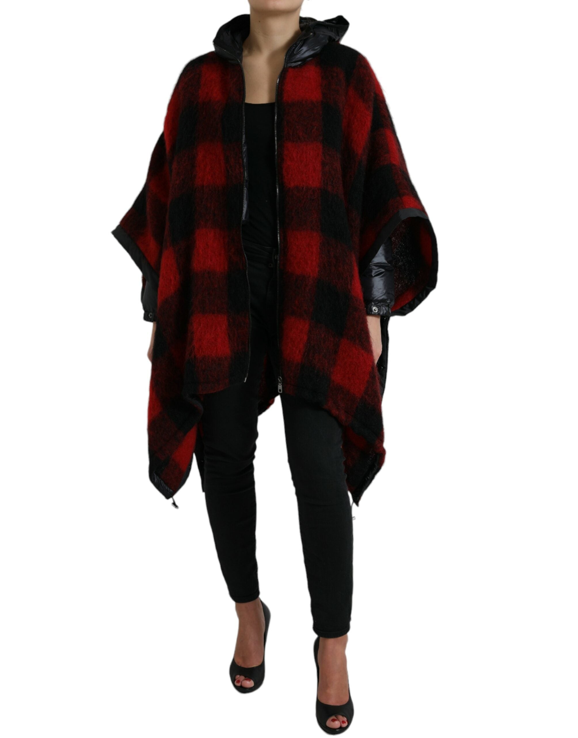 Dolce & Gabbana Zwart Rood Buffelruit Ponchojas met Capuchon