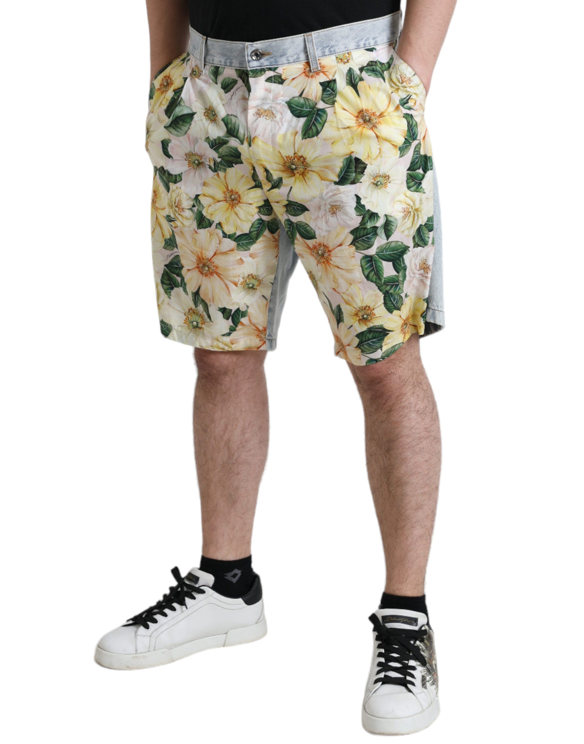 Dolce & Gabbana Denim-Bermudashorts mit mehrfarbigem Blumenmuster
