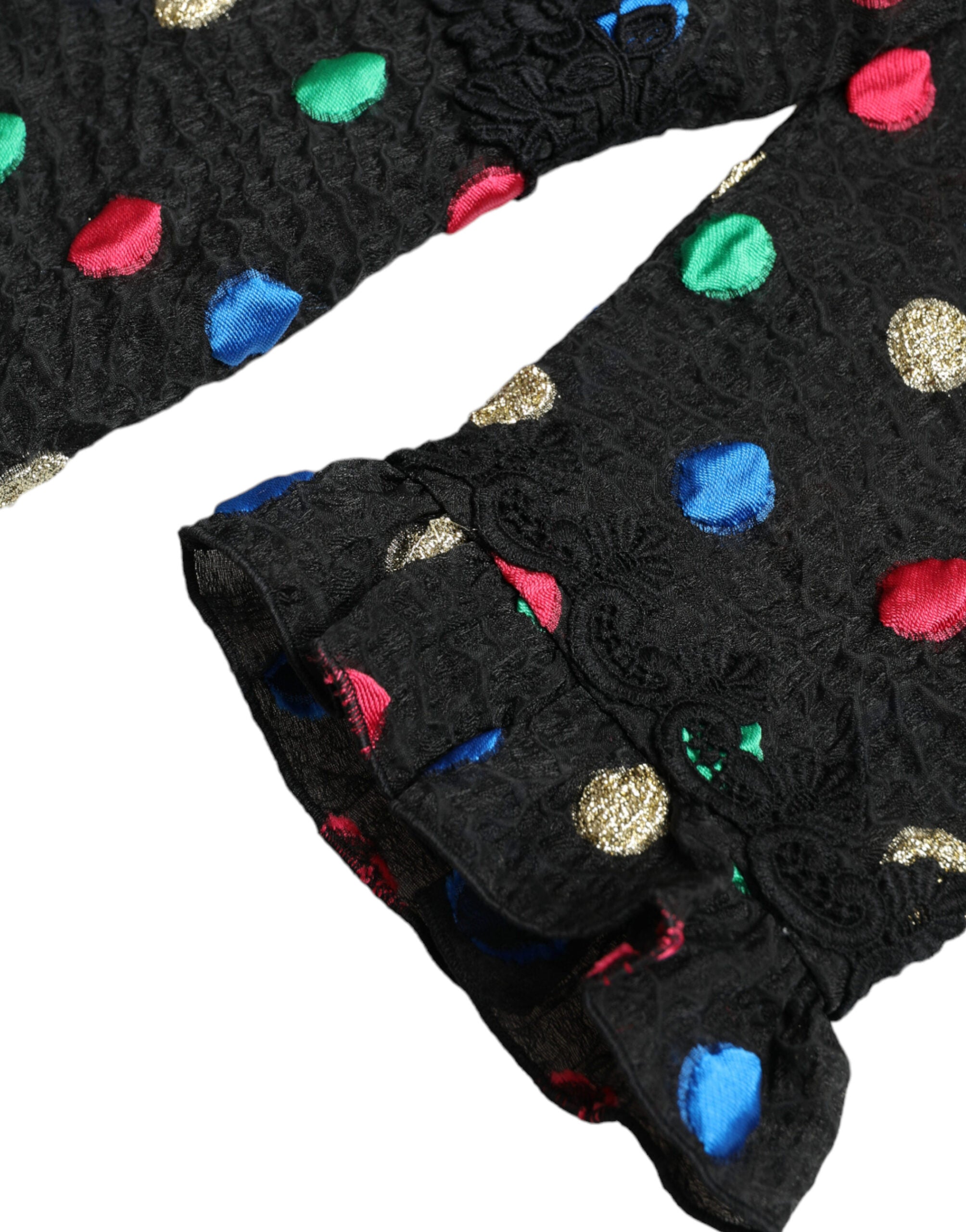 Dolce & Gabbana Schwarzes gepunktetes Baumwoll-Midikleid mit Rüschen