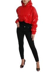 Dolce & Gabbana Glanzend Rood Kort Jasje met Capuchon