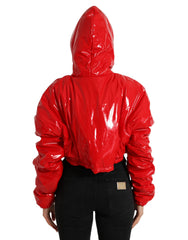Dolce & Gabbana Glanzend Rood Kort Jasje met Capuchon