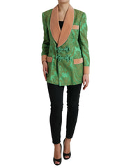Dolce & Gabbana grüner doppelreihiger Mantel mit Blumenmuster