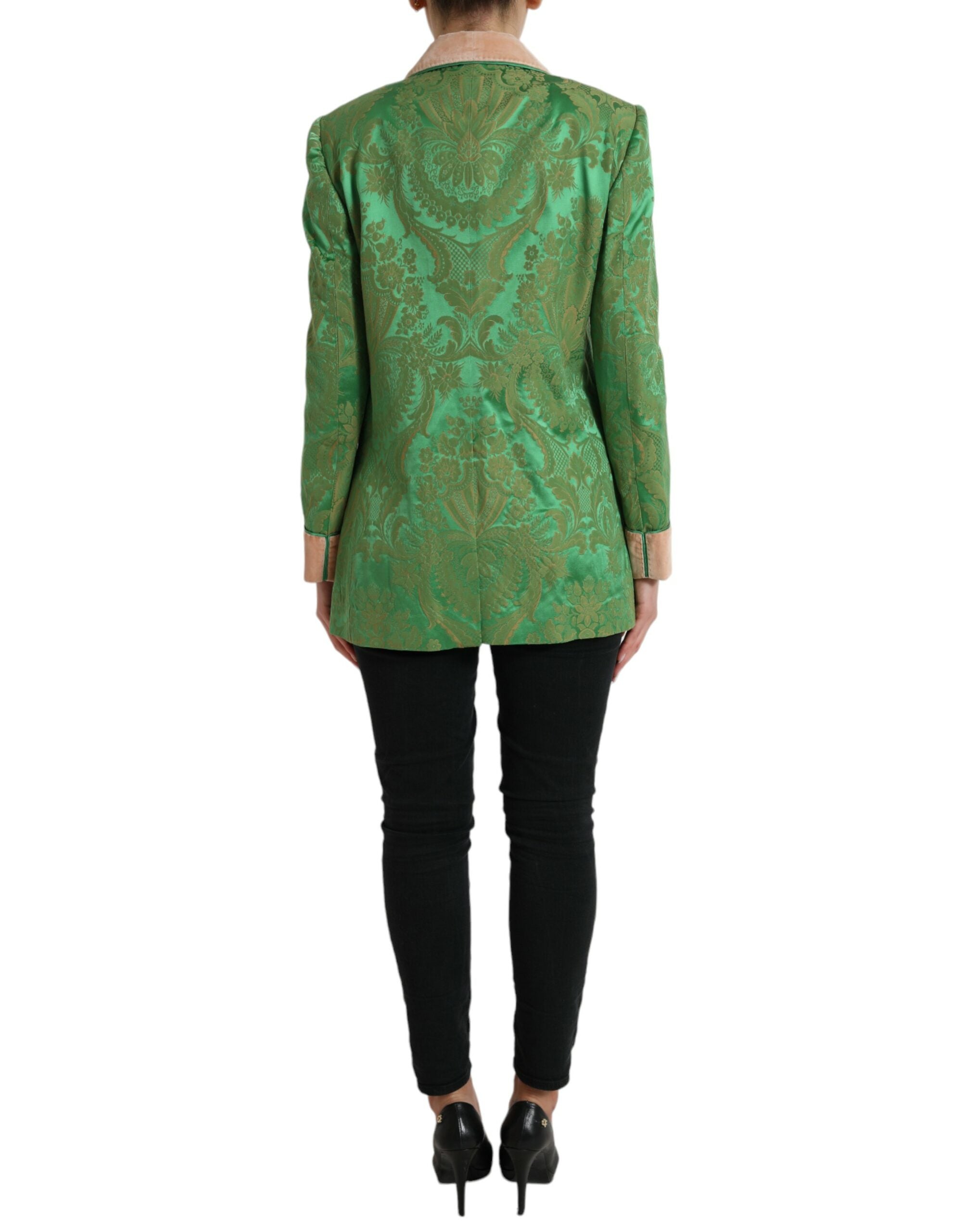 Dolce & Gabbana grüner doppelreihiger Mantel mit Blumenmuster
