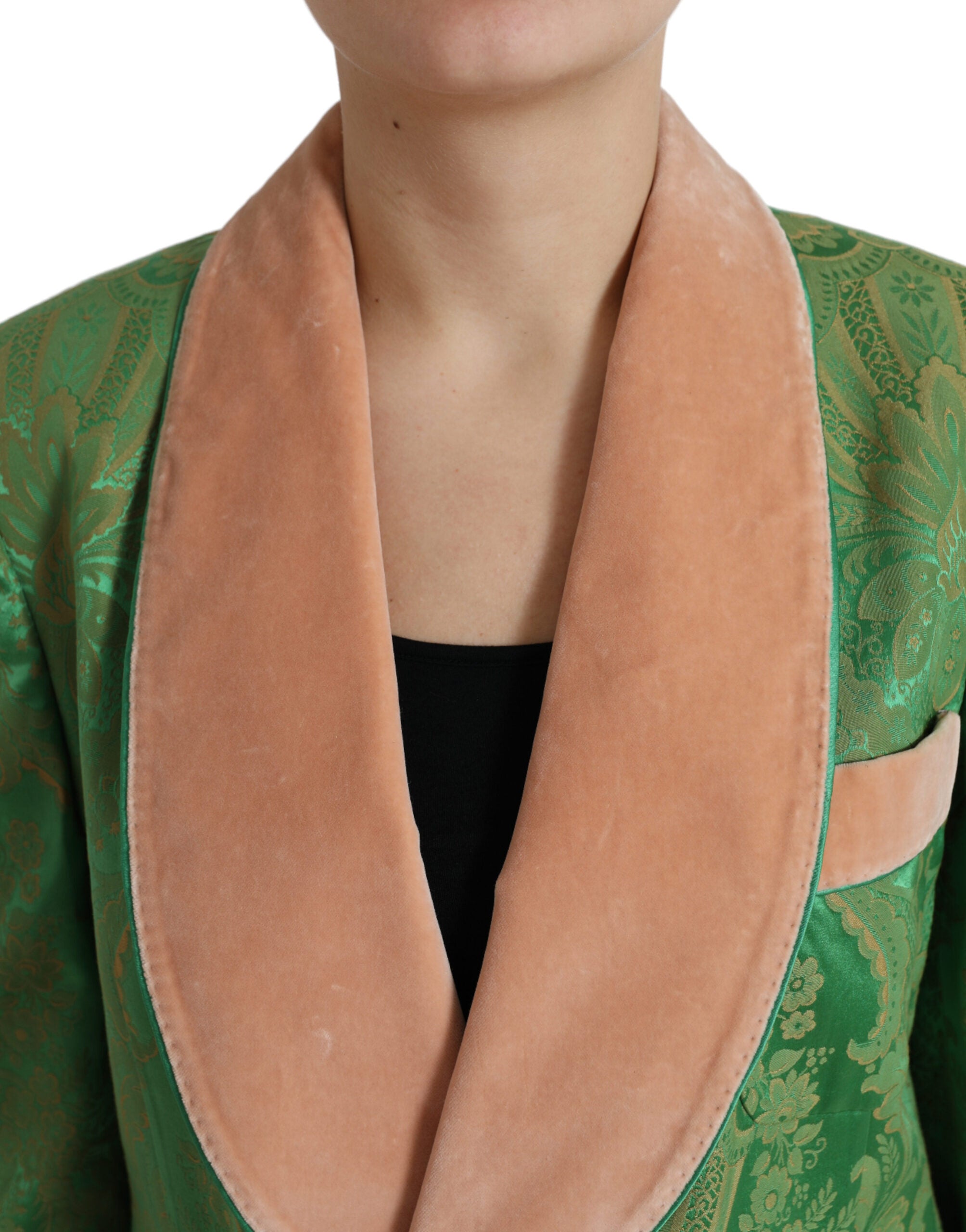 Dolce & Gabbana grüner doppelreihiger Mantel mit Blumenmuster