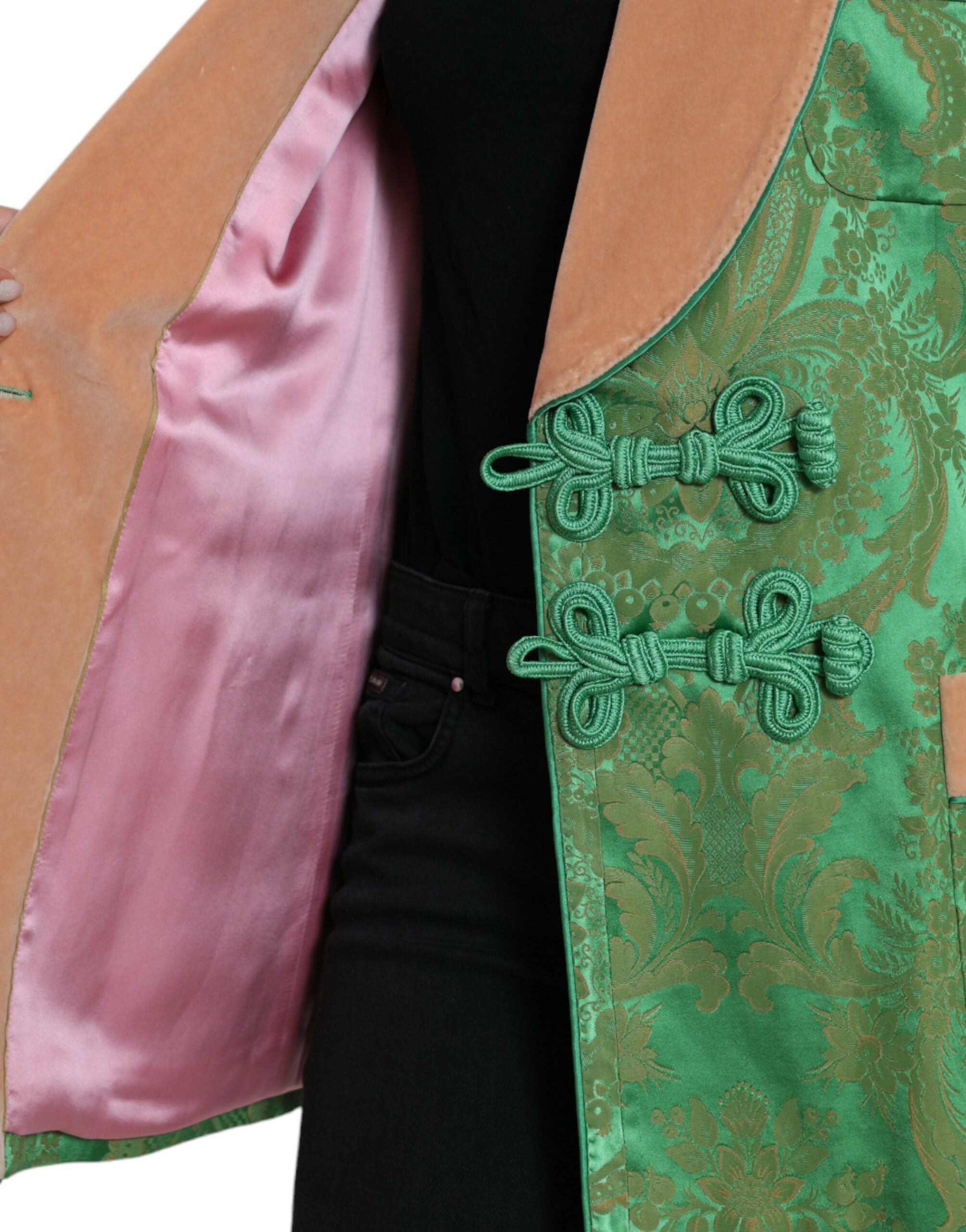Dolce & Gabbana grüner doppelreihiger Mantel mit Blumenmuster