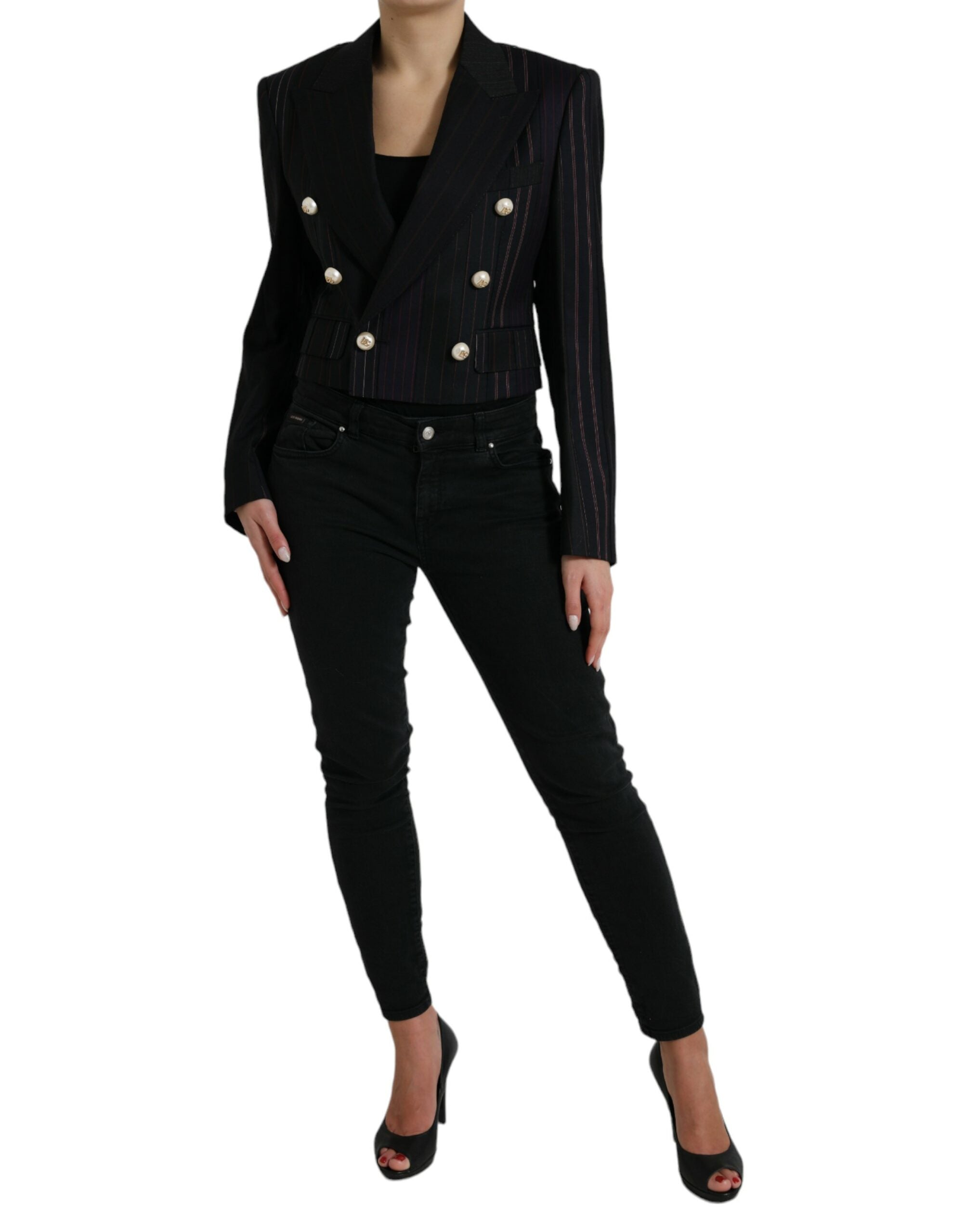 Dolce & Gabbana Schwarze gestreifte SICILIA Zweireiher-Jacke