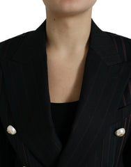 Dolce & Gabbana Schwarze gestreifte SICILIA Zweireiher-Jacke