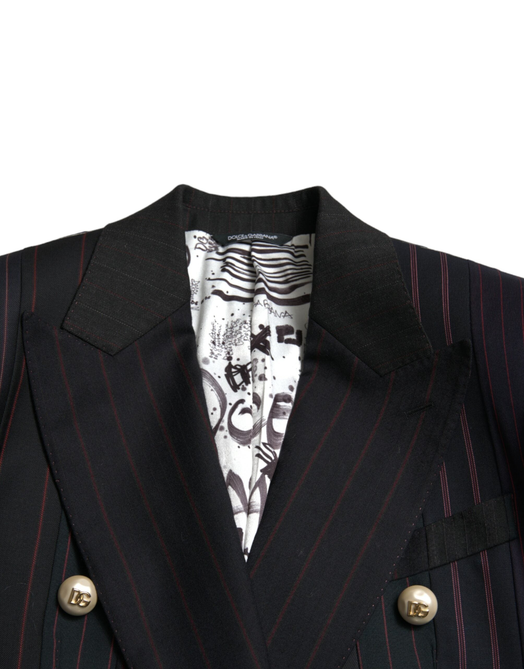 Dolce & Gabbana Schwarze gestreifte SICILIA Zweireiher-Jacke