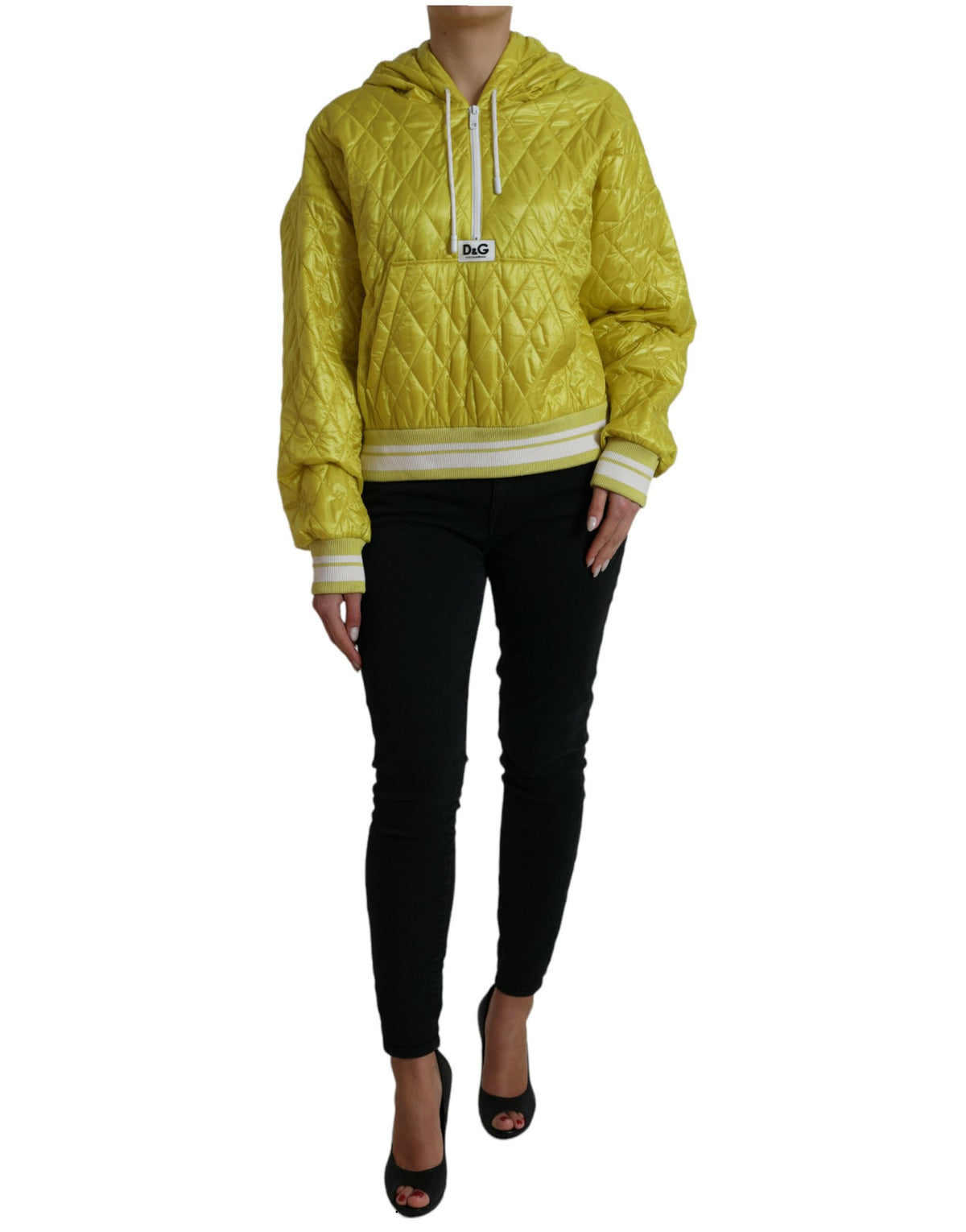 Dolce & Gabbana Gelbe Steppjacke mit Kapuze aus Nylon
