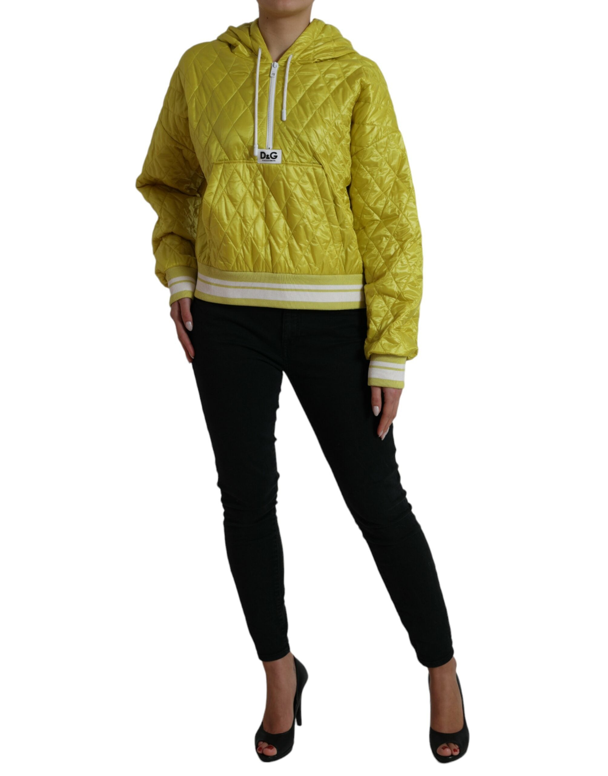 Dolce & Gabbana Gelbe Steppjacke mit Kapuze aus Nylon