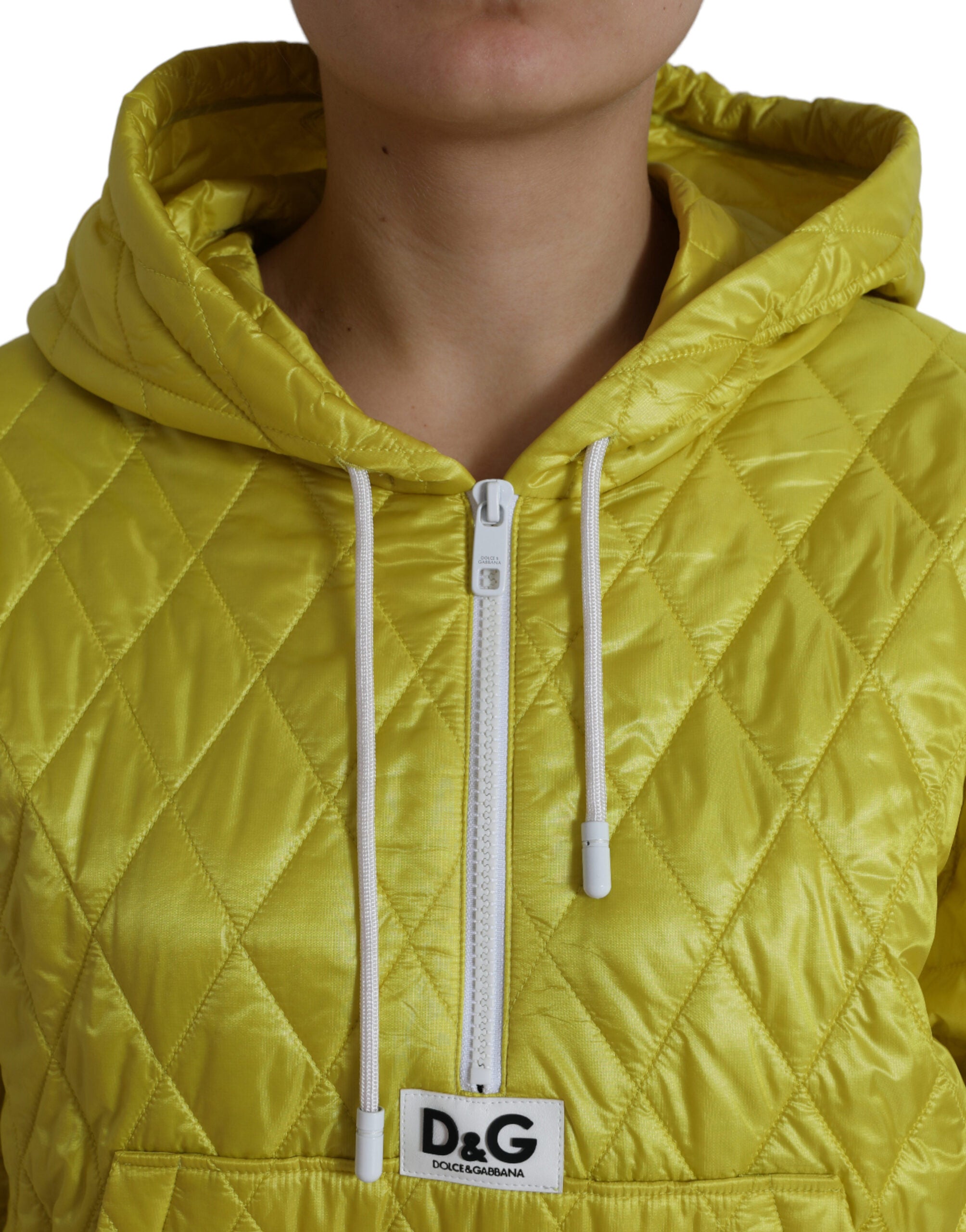 Dolce & Gabbana Gelbe Steppjacke mit Kapuze aus Nylon